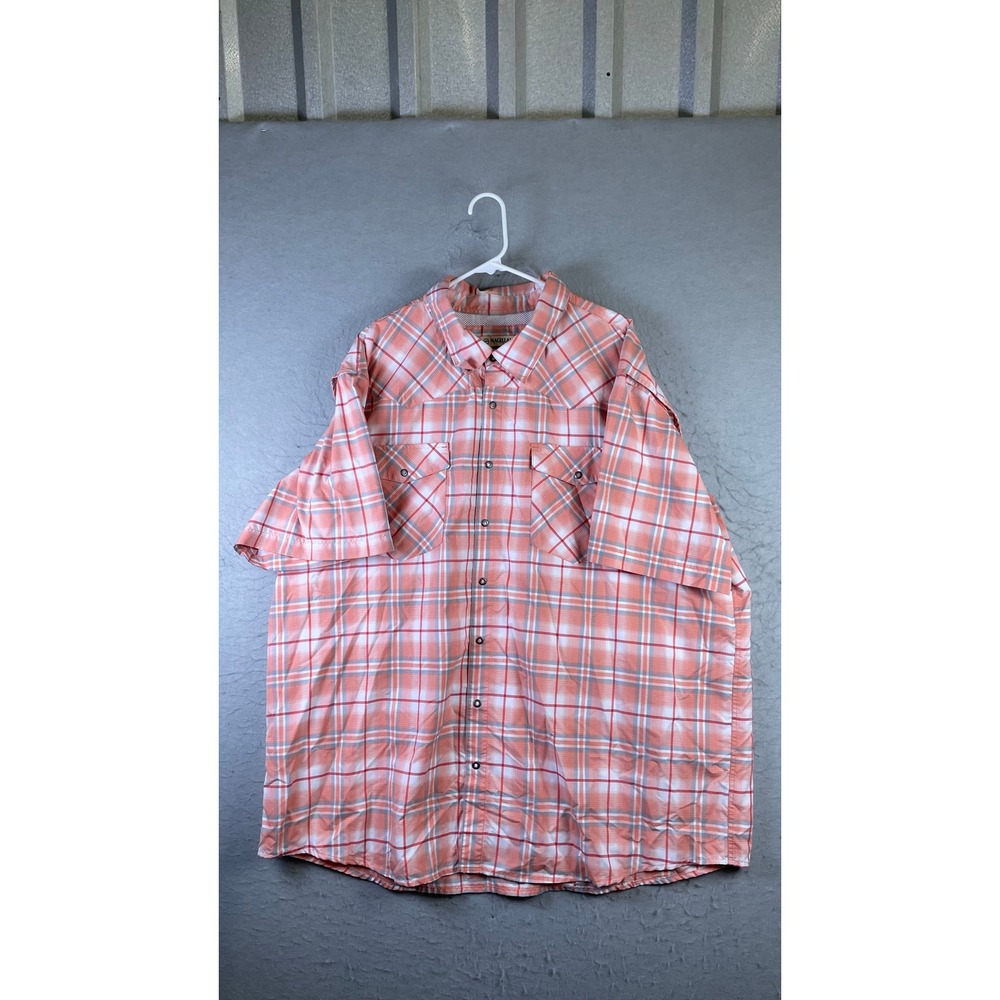 Magellan Fishing Shirt Mens 3XL Orange Plaid Excellent Short Sleeve Button Down
